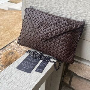 Falor Brown Woven Clutch with Chain Strap